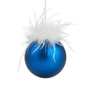 New $35 BLOOMINGDALE's Blue Glass Feather Ball Ornament